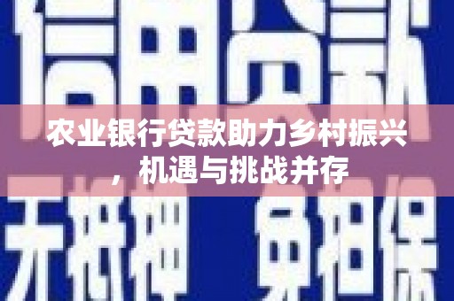 河池农业银行贷款助力乡村振兴，机遇与挑战并存